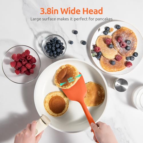 U-Taste Silicone Turner Spatula Set of 2, 13.6" Long/3.7" Wide, Orange | 600ºF Heat Resistant Food Grade Silicone Cooking Utensils Set, Wide Large Solid & Slotted Turner Pancake Egg Flipper - color: Orange