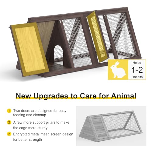 Outdoor Chicken Coop Wooden A-Frame Small Animal Coop Rabbit House Quail Cages with Outdoor Runs & Ventilated Wire Fence Suitable for Garden Backyard Farms 47 x 18 x 19.5 in (Brown) - color: Brown