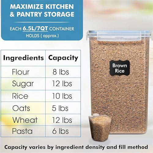 2 PC [7 Qt / 6.5L / 220 Oz] Large Food Storage Containers with Lids Airtight - BPA Free Clear Plastic Kitchen and Pantry Storage Containers for Cereal, Flour, Sugar, Rice - color: Clear - 2 Pack