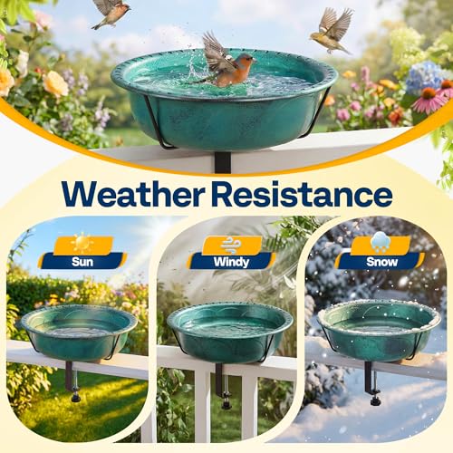 VIVOHOME Deck-Mounted Bird Bath with Adjustable Metal Clamp, Green | Weather-Resistant ABS, 1.45-Gallon Capacity, for Railing/Fence/Balcony, Bird-Friendly, Easy to Clean - color: Green, size: Birdbath Only
