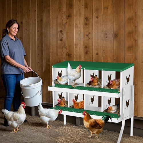 GarveeLife 8 Compartment Chicken Nesting Box with Metal Legs, Nesting Boxes for Chickens, Metal Chicken Laying Boxes with Perch, Secure Lid, Versatile Wall Mount or Free Standing for Hens, Green - color: green, size: 8 grids with legs