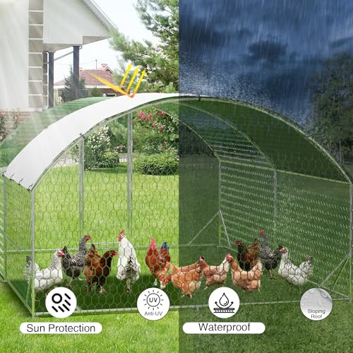 Large Metal Chicken Coop, Metal Chicken Run with Waterproof and Anti-Ultraviolet Cover for Outside, 9.8 x 13.1 x 6.5 Ft Walk-in Poultry Cage, Outdoor Chicken Pen for Backyard and Farm - size: 118.1"L x 157.5"W x 78.7"H