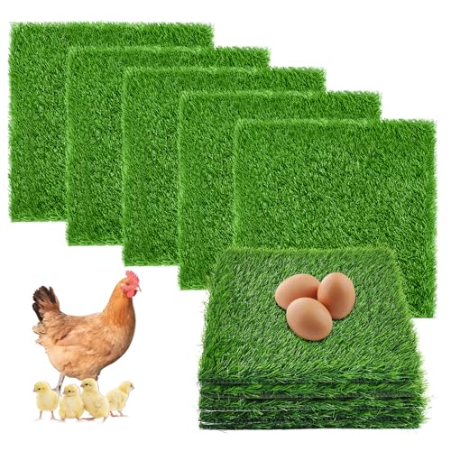 DI QIU REN 10 Pack Thickened Chicken Nesting Pads 12×12×1.37inch, Washable Artificial Grass Nesting Box Liners, Chicken Laying Pads Reusable Laying Turf Mats for Chicken Coop Pet Indoor Outdoor