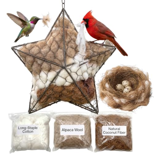 Handmade Alpaca Fiber Bird Nesting Star, Refillable Nesting Material Holder for Wild Birds & Hummingbirds, Natural Nesting & Outdoor Garden Decor Gift for Bird Lovers - color: star