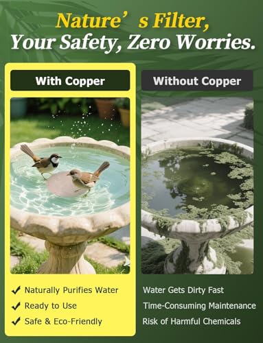 Mellbree 2-Pack Bird Bath Copper Disc, 0.6mm Flower-Style Reinforced 99.99% Pure Copper Disk for Physical Safe Clean Water, Universal Compatible with Outdoor Birdbaths, Bowl (Flower) - color: Copper Flower