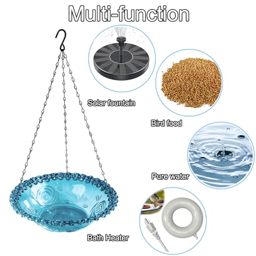 4-Pack Plastic Hanging Bird Bath and Feeder Bowls, Blue | Four hanging bowls serve as shallow bird baths, water dishes, or seed trays for gardens, patios, yards, and balconies. - color: 4Pack Blue