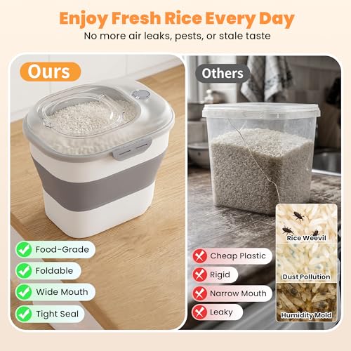 50 Lbs Rice Storage Container, Collapsible Pet Food Container | Airtight Dog Food Storage Container with Wheels, Transparent Lid, 2 Measuring Cup, 2 Scoop, BPA Free for Cat Food, Bird Seed - color: 50lbs
