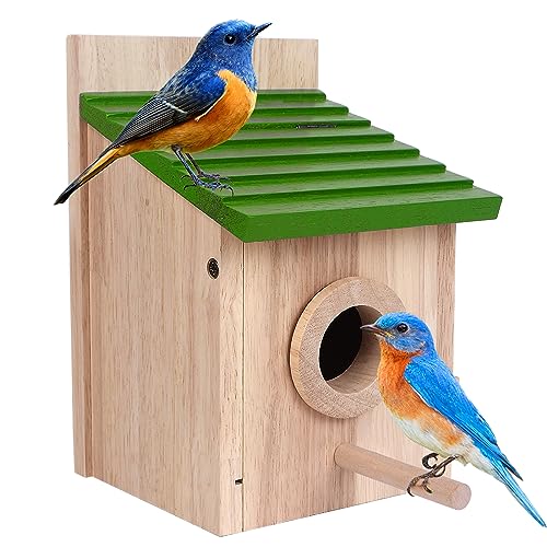 Bird House for Outside with Predator Guard Natural Wooden Bird Houses for Outdoors with Pole Finch Bluebird Cardinals Hanging Birdhouses Clearance Garden Country Cottages (Green, Normal) - color: Green, size: Normal