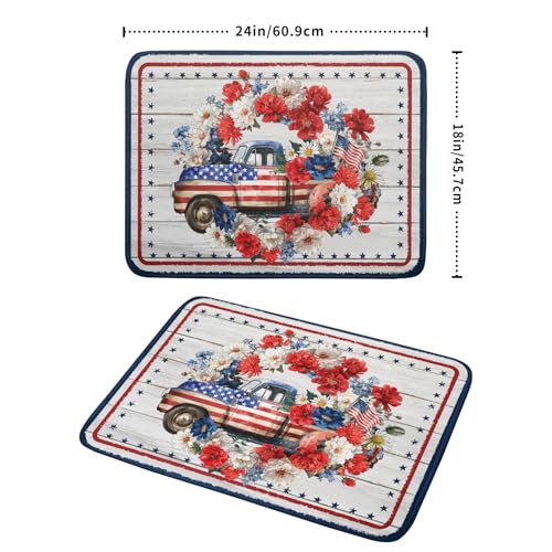 Patriotic Truck Dish Drying Pad 4th of July Drying Mat for Kitchen Counter Coffee Bar Sinks 18 X 24 Inch - color: Patriotic Truck Blue, size: 24" x 18"