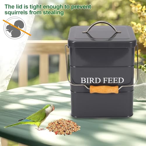 Bird Seed Storage Container Airtight,5~6LB Metal Bird Food Container with Scoop,Wild Birds Feed Tin for Storing Sunflower Seed-Ideal for Outdoor or Indoor-Squirrel proof-Gray - color: Gray