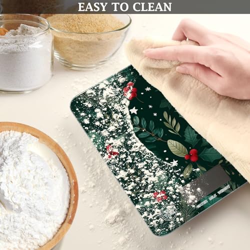 Food Scale Kitchen Scale Food Weight Scales Digital Weight Grams and Ounces Small Electronic Food Scale for Baking Cooking Holly Berries Pine Needles Stars Dark Green - color: Holly Berries Pine Needles Stars Dark Green