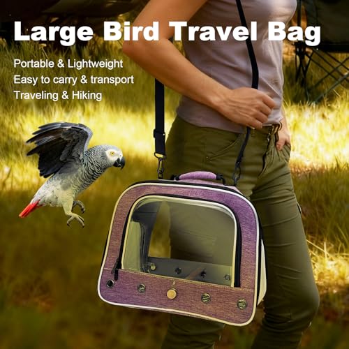 Bird Carrier Bag for Small to Large Bird, Portable Travel Carrier Cage with Standing Perches Metal Tray and Grate (Purple, Large Carrier) - color: Purple
