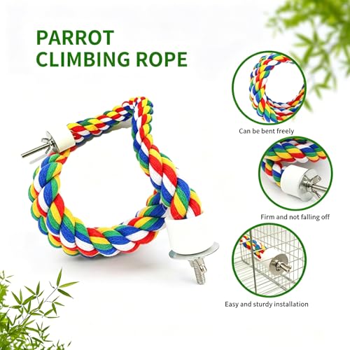 30‘’× 0.78’‘ Bird Rope Perch, Bird cage Accessories | Rope perches for Conures,Parrots,Cockatiel,Lovebird,Budgerigar,Parakeet perches Birds Standing