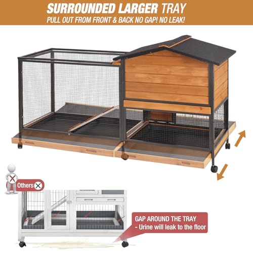 Rabbit Hutch Bunny Cage Strong Iron Frame Rabbit Cage Indoor and Outdoor Chicken Coop with Casters Waterproof Roof, Great for Rabbit,Bunny,Guinea Pig,Chickens. - size: 60.8"L x 22.6"W x 33.2"H