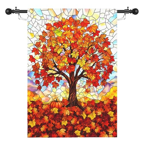 Fall House Flags for Outside 28 x 40 Double Sided Stained Glass Autumn Tree Life Garden Flag Thanksgiving Harvest Holiday Decorations Outdoor Yard Banner Large - color: falltree