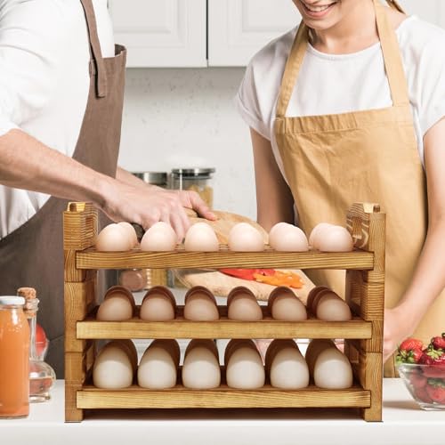 Wooden Egg Holder Countertop Fresh Egg Holders Firewood Egg Collecting Rack for Gathering Fresh eggs, Stackable with 54 eggs, Home Kitchen Organizer, Set of 3 PCS