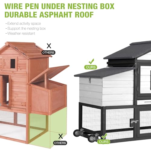 Large Chicken Coop Mobile Outdoor Chicken House Hen Coop with Wheels Nesting Box, Poultry Cage Duck House with Run(White＆Black) - color: White ＆ Black