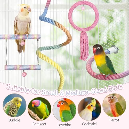 4 Pcs Bendable Bird Rope Perches Gradient Color Parrot Perch Rope Stand for Cage Double-Layer Climbing Swing Toys Bird Cage Accessories for Budgie Parakeet Lovebird Cockatiel