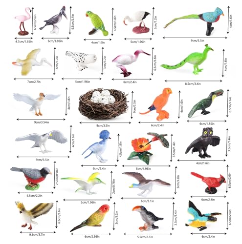30Pcs Birds Animal Figures Playset,Assorted Realistic Bird Wildlife Toys with Nest Eggs,Parrot,Owl,Eagle,Hummingbird,Flamingo for Kids Educational Birthday Cake Decoration Party Favor School Projects - style: Birds