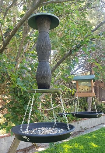 Bird Seed Catcher Tray and Platform Feeder with Adjustable Length Chains (12.5" Wide Black)