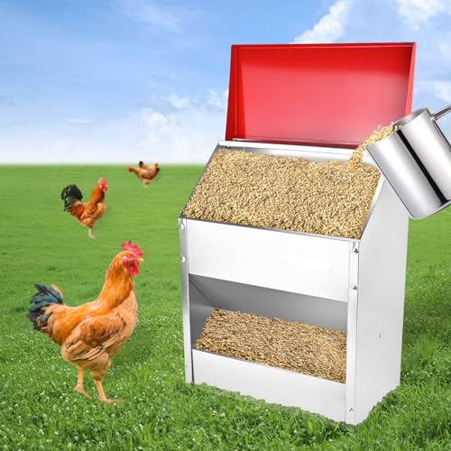 11.5-55lbs Galvanized Chicken Feeder - Rat Proof Poultry Feeder with Lid Weatherproof Outdoor Coop Food Dispenser (30lbs 13.8x8.3x17.7in) - size: 30lbs 13.8x8.3x17.7in