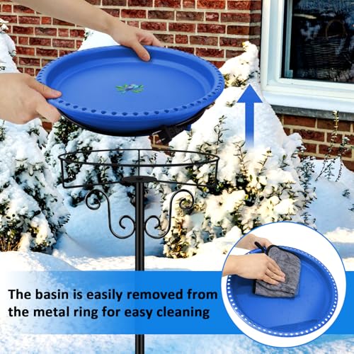 Heated Bird Baths for Outdoors for Winter, Lovppy 100W Heated Bird Bath Water Heater with Thermostatically Controlled, Heated Bird Baths Bowl with Metal Stake for Outside Garden Patio Yard (Blue) - color: Blue