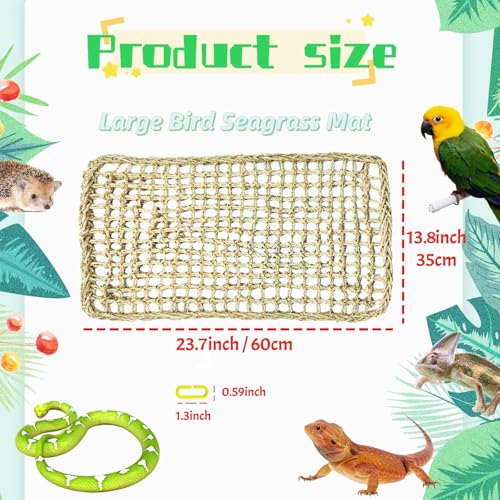 Large Bird Seagrass Mat 24 × 14 ''Natural Seagrass Woven Bird Net Hammock Climbing Rope Ladder with Hooks Chew Toy for Parrot Guinea Pig Lovebird Cockatiel Pigeon - size: 2Pcs 23.6" × 13.8"