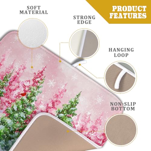 Santa Claus Dish Drying Mats for Kitchen Counter Watercolor Forest Decoration Coffee Mat for Table Decor - color: Winter Forest Colorful, size: 18" x 16"