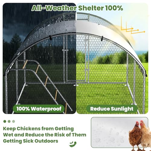 Large Chicken Run 13.2 x 10 x 6.4 FT Chicken Coop with Cover | Reinforced frame, Walk-in Chicken Coop, Roosting Perch, Waterproof Cover, Side Hardware Cloth, Backyard & Farm Use - size: 119.9"L x 156.1"W x 76.4"H