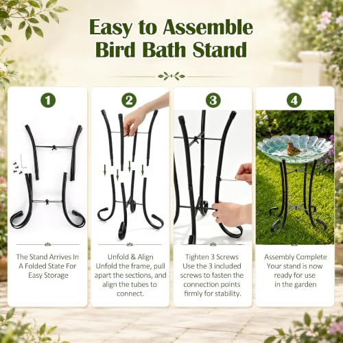 Outdoor Metal Bird Bath Stand, Sturdy Birdbath Bowl Stand, 17 Inch, Fade and Weather Resistant, Outdoor Decoration for Glass BirdBaths, Garden Yards Lawn(Elegant) - style: Elegant