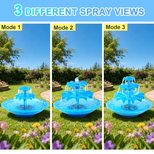 Yeomi 3-Tier Solar Fountain Pump with LED Lights, 24H Outdoor Water Feature, Detachable Design, Multi-Function Bird Bath Water Fountain for Garden Patio Yard Backyard Pond, 3.5W - color: Blue