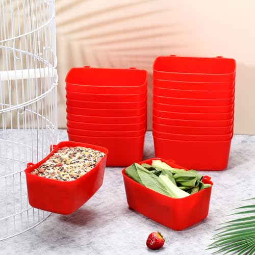 Zhehao 20 Pcs Bird Cage Cups Chicken Feeder Waterer Cups 18 oz Pigeon Feeder Plastic Poultry Wire Cage Hanging Chicken Water Bowl for Pet Bunny Poultry(Red) - color: Red