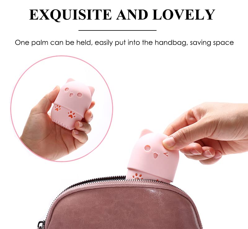 AKOAK Cute Cat Silicone Makeup Sponge Storage Rack, Makeup Egg Drying Rack, Portable Puff Protective Cover Beauty Tool (Pack of 2, Random Color)