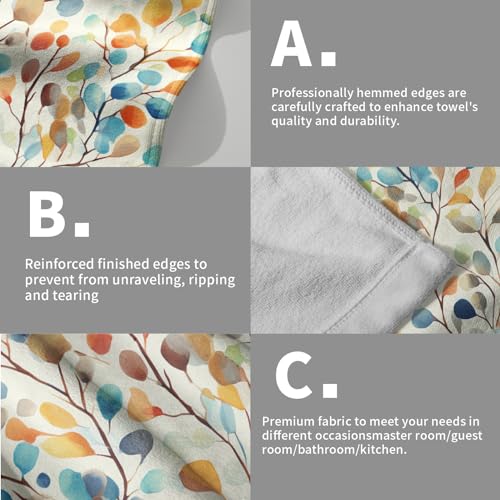 Colorful Leaves Floral Hand Towels Set of 2, Boho Spring Nature Plant Soft Absorbent Dish Fingertip Towel for Kitchen Bathroom Guest Gym Spa Bar - color: Colorful Leaves