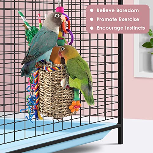 KATUMO Bird Toys, Parrot Grass Basket and Shredding Foraging for Parakeets, Cockatiels, Conures, Small and Medium Bird Cage Accessories - style: Christmas tree