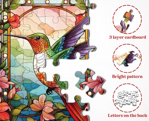 Hummingbird Puzzles for Adults 1000 Pieces, Stained Glass Spring Bird Flower Impossible Art Puzzle, Hard Challenging Bird Garden Jigsaw Puzzle as Home Wall Art Decor