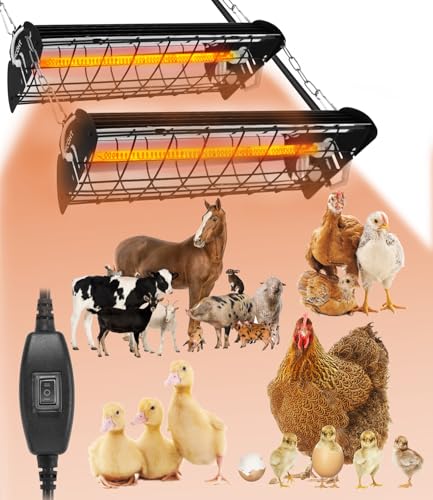 400W Heat Lamp for Chickens Upgraded 12000H Large Chicken Coop Brooder Heater Carbon Fiber Bulb Waterproof Adjustable 2 Mode Temp Safe Design for Chicks Poultry Pets 2 Pack(Extra Large) - size: Extra Large(Includes 2 Frames + 2 Tubes)