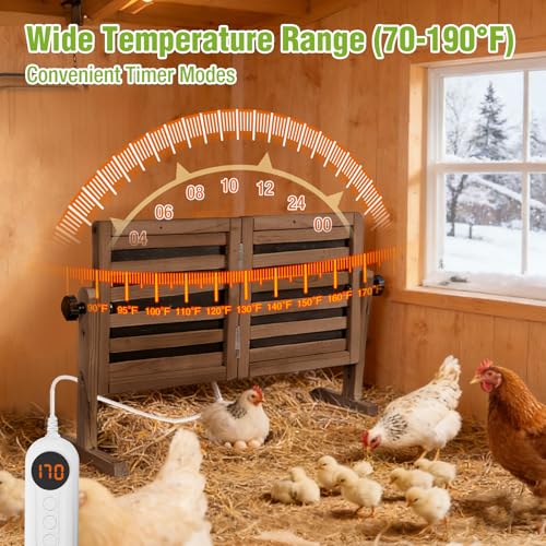 GUTINNEEN Chicken Coop Brooder Heater with UL Certified Overheat Protection, Temperature Control, Safe and Energy-Efficient 120W Heat Plate for Chicks, Adjustable Height, Timer, 22.4" x 11.8", Brown - color: Natural Wood