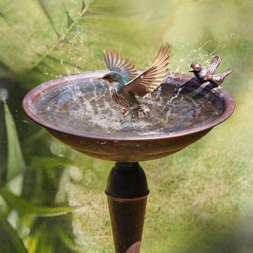 Cast Iron Pedestal Bird Bath,Metal Bird Bath for Outdoor,Vintage Birdbath | 27.5”H Outdoor Bird Bath,Standing Bird Bath for Garden Patio Lawn Decor - color: copper
