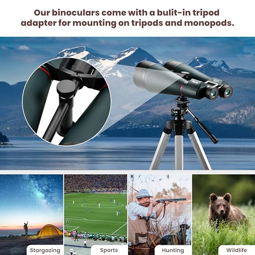 ESSLNB 30x80 Astronomy Binoculars Giant for Adults, Waterproof Outdoor Binoculars for Travel Stargazing Bird Watching Hunting with Built-in Tripod Adapter and Carrying Bag (Black) - color: Black