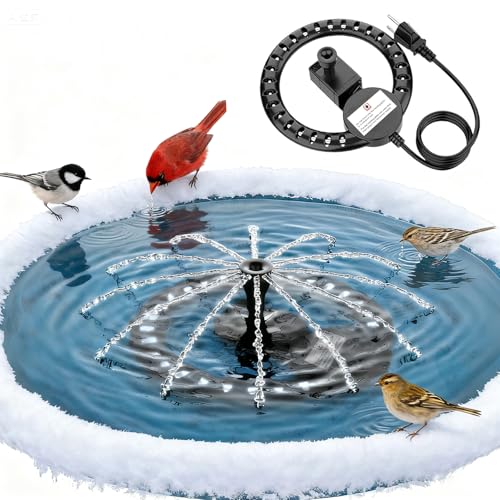 Upgrade Bird Bath Heater De-icer with Fountain Water Pump 200W Heated Bird Baths for Outdoors in Winter Thermostatically Controlled Upgrade 6ft Chew-Proof Cord for Garden Patio Backyard