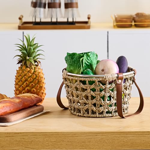 Farmhouse Seagrass Egg Baskets - Handmade Wicker Egg Collecting Basket with Handle - color: Round-Seagrass