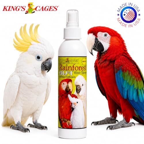 Kings Cages Rainforest Mist Pk2 White 8oz Bath Spray for Cockatoos and Macaws Alcohol-Free Feather Conditioner with Vanilla Scent Made in USA (Pack of 2) - size: Pack of 2