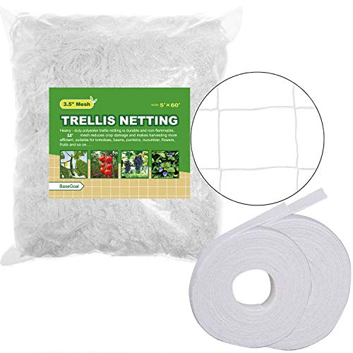 3.5in Mesh Trellis Netting, 5x60ft, 1 Pack | Polyester mesh netting for vine crops & plants; Suitable for garden garden applications - size: 3.5" Mesh (5'X60')