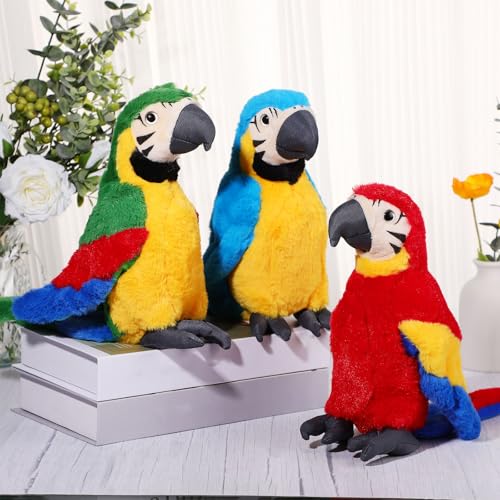 Jexine 3 Pack Macaw Parrot Plush Stuffed Animals, 9.8 Inch Realistic Bird Plush Toys, Soft PP Cotton Parrot Dolls for Kids, Nursery Room Decor Gift & Birthday Christmas