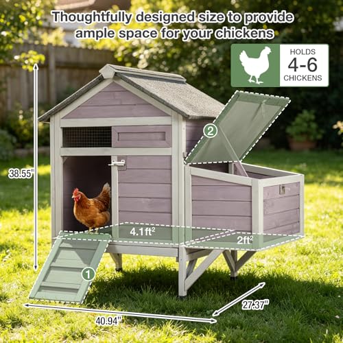 Chicken Coop for 2-3 Chickens, Outdoor Wooden Hen House with Nesting Box, Waterproof Roof, Predator-Proof Latch, Pull-Out Tray, Easy Clean Backyard Coop