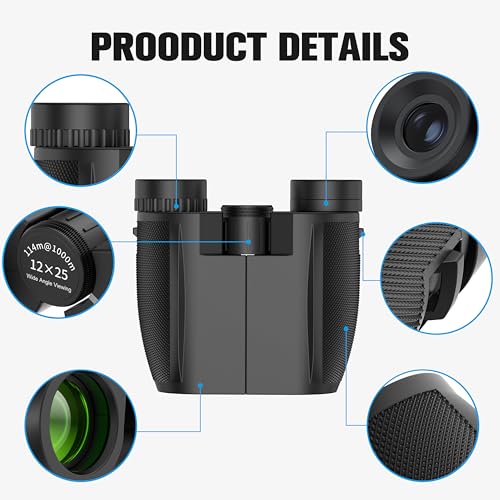 Binoculars 12x25 for Adults and Kids Compact Binocular Waterproof Binocular Wide Field of View for Bird Watching,Hiking,Hunting,Concert