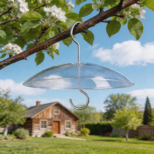 8" Mini Plastic Rain Cover for Bird Feeder, 2-Pack Clear Weather Guard Dome | Stainless Hooks Baffle, Small Protective Shield for Hanging Outdoors, Bird House Protector against Snow/Sun/Poop, Dia. 20cm - color: Clear, size: 2PC/Pack