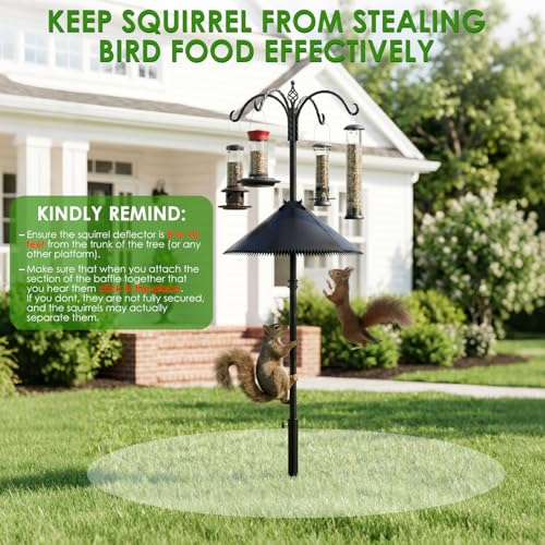Metal Squirrel Baffle for Bird Feeder Pole – Heavy Duty Adjustable Squirrel Guard with Spikes, Fits 4x4 Post & Shepherd’s Hook, Outdoor Raccoon & Squirrel Deterrent for Tree Trunk (19 Inch)