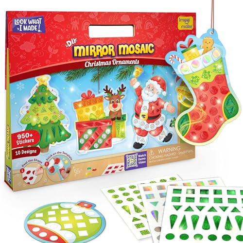 Imagimake Mirror Mosaic - Christmas, 10 Templates, Foil Stickers | DIY Holiday Craft Activity for Kids, Screen-Free Creative Play, Christmas Gift for Girls & Boys Ages 3,4,5,6,7,8 Years Old - style: 5. Christmas